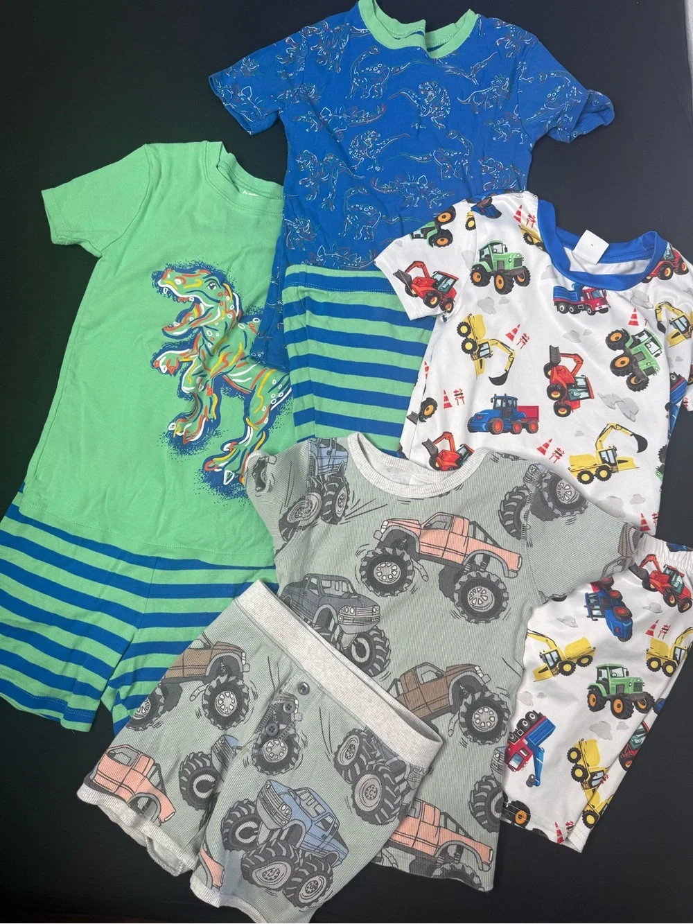 (4) Member's Mark & SHEIN Boys 7-8Y Snug Fit 2pc Cotton Knit Dino Trucks